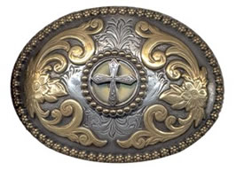 Buckle with small cross in center and gold scroll